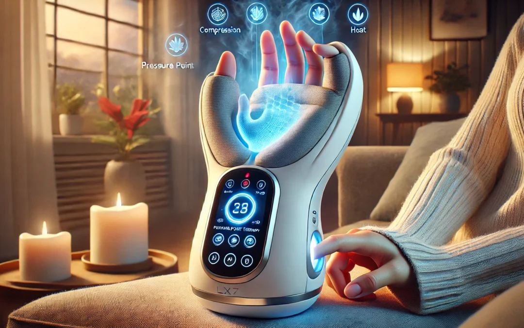 Lunix LX7 Touchscreen Electric Hand Massager with Compression, Pressure Point Therapy for Arthritis, Pain Relief and Carpal Tunnel, Shiatsu Massage Machine with Heat, with Hand Warmer, White
