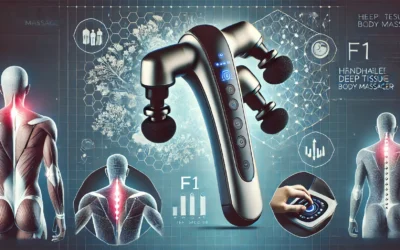 HYAKO F1 4-Heads Handheld Electric Deep Tissue Body Massager – Portable Orbital Professional Muscle Massager Tool for Easing Shoulder and Back Tension and Chiropractic Tool for Myofascial Release
