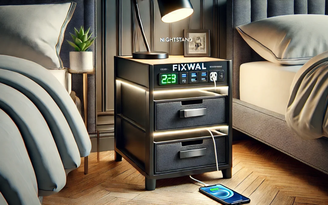 Fixwal Night Stand with Charging Station, LED Nightstand with U-S-B Ports and Outlets, 3 Fabric Storage Drawers with PU Finish, Bedside Table, Black