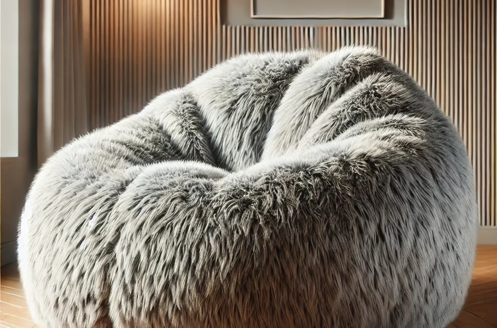 Giant Bean Bag Chair, Faux Fur Large Bean Bag Chair for Adults, Fluffy and Comfy Giant Bean Bag Chair with Filler, Big Bean Bag Sofa Chair for Reading, Gaming, Grey