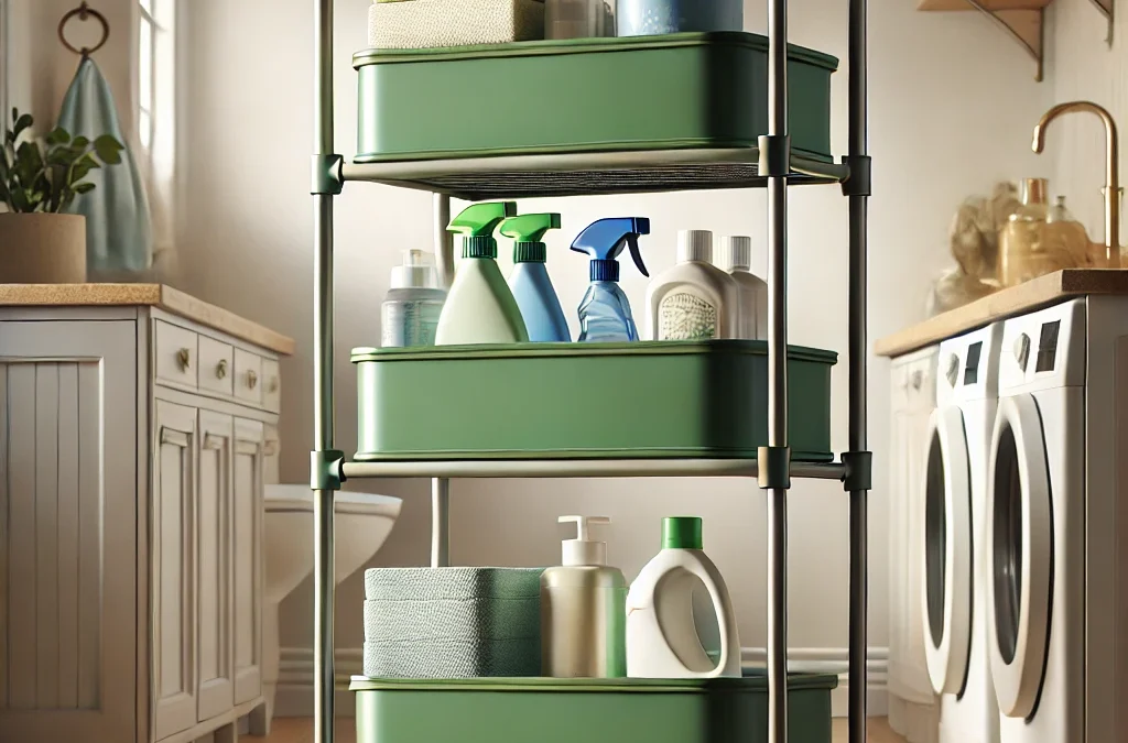 SPACEKEEPER Slim Rolling Storage Cart 4 Tier Bathroom Organizer Utility Cart Mobile Shelving Unit Tower Rack for Kitchen, Laundry Room, Bathroom, Narrow Places, Green