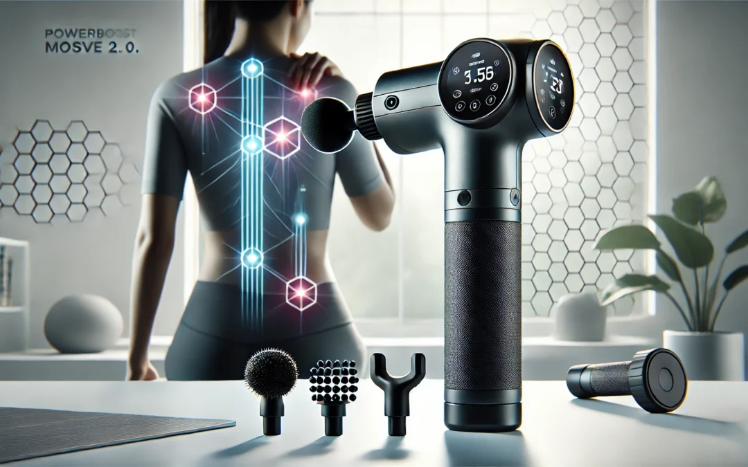 Sharper Image Powerboost Move 2.0 – Portable Percussion Massage Gun with 4 Attachments, 4 Speeds| Lightweight Full Body Back & Shoulder Massager| Deep Tissue Muscle Recovery, Pain Relief & Soreness