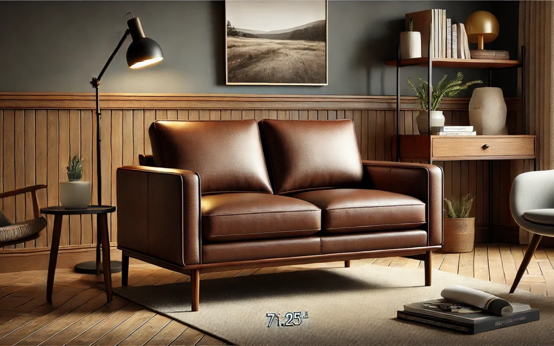 Faux Leather Couch, Mid Century Modern Comfy Loveseat Sofa with Wide Arm, Side Pockets, Solid Wooden Frame for Office, Living Room and Bedroom, 2 Seater (Brown, 71.25 Inches)